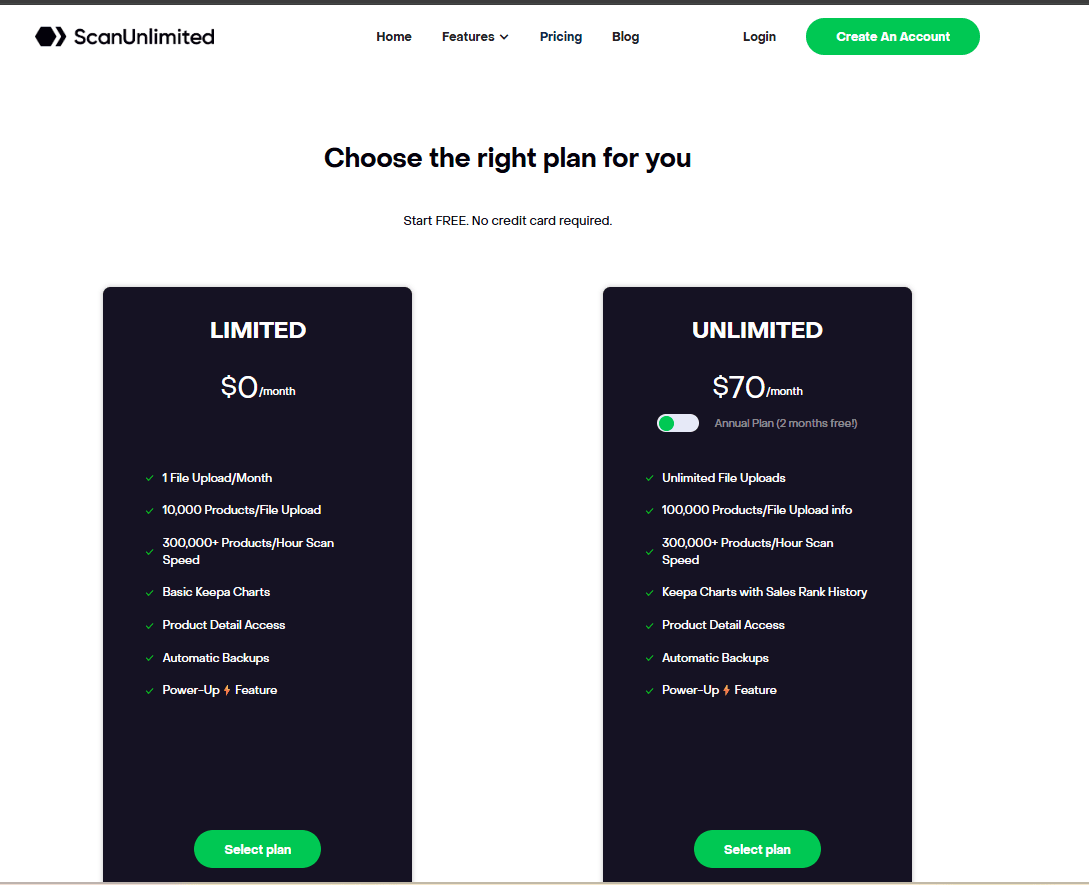 Pricing of scan unlimited