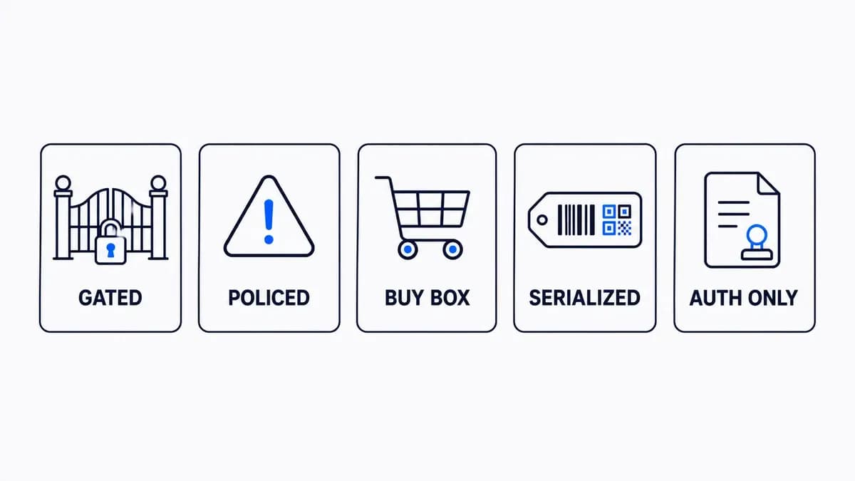 The five ways brands restrict Amazon resellers: gated, policed, Buy Box controlled, serialized, and authorization-only