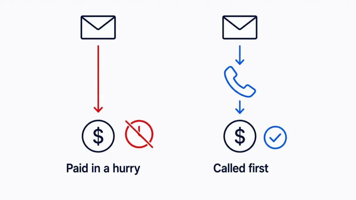 A wholesale seller phoning to confirm changed payment details before paying, instead of paying in a hurry