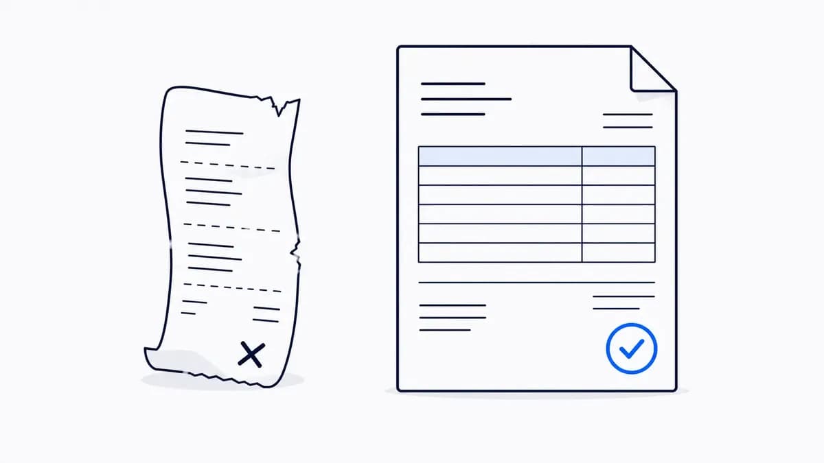 A rejected retail receipt beside an approved wholesale distributor invoice, showing the proof Amazon accepts for authenticity