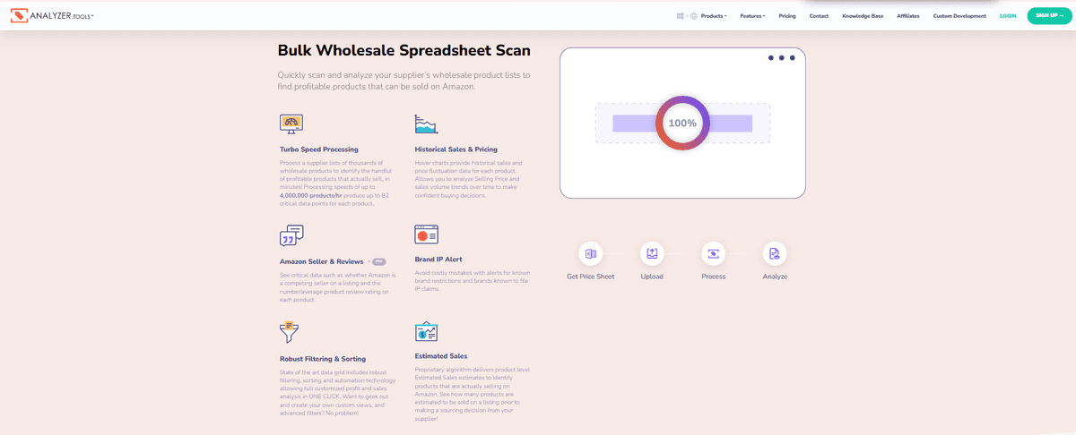 Analyzer.tools bulk wholesale spreadsheet scan feature overview page
