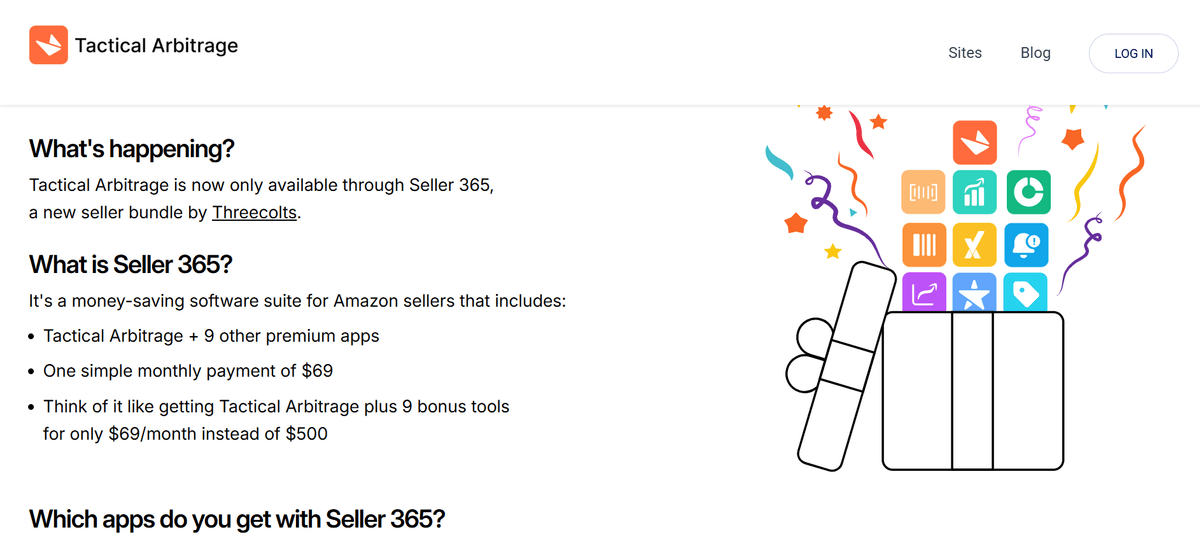 Tactical Arbitrage announcement that it is available only through the Seller 365 bundle